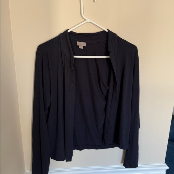 J. Jill Navy Blue Lightweight Stretchy Rayon Open Front Draped Cardigan Sz Small - Picture 2 of 6